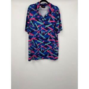 YATTA GOLF Mens Abstract Brushstroke Polo Shirt Blue Pink Teal Sz L